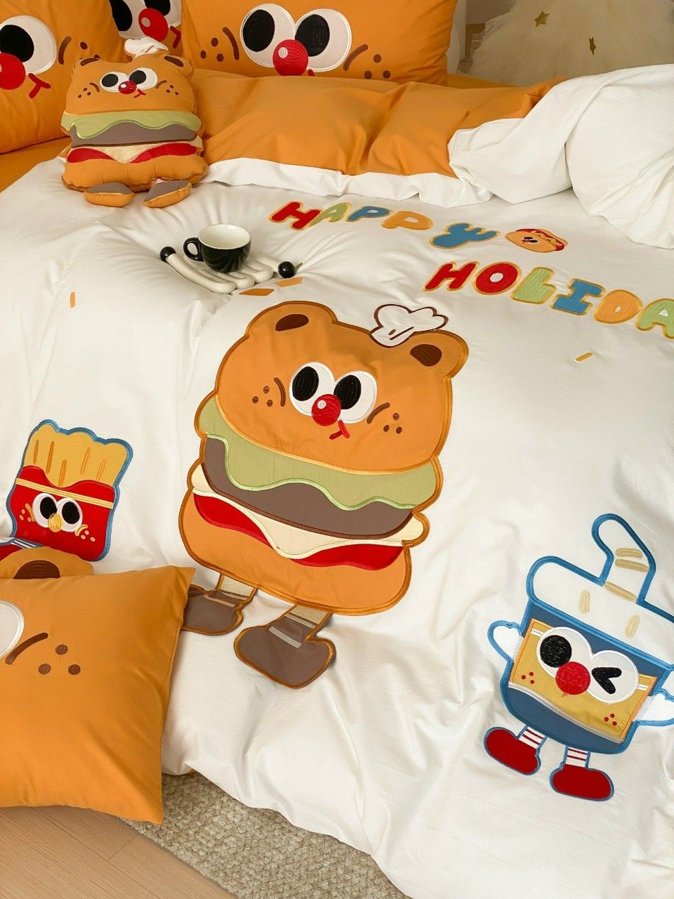 Bộ Chăn Ga Cotton Linen Kids - Bơ gơ Cam