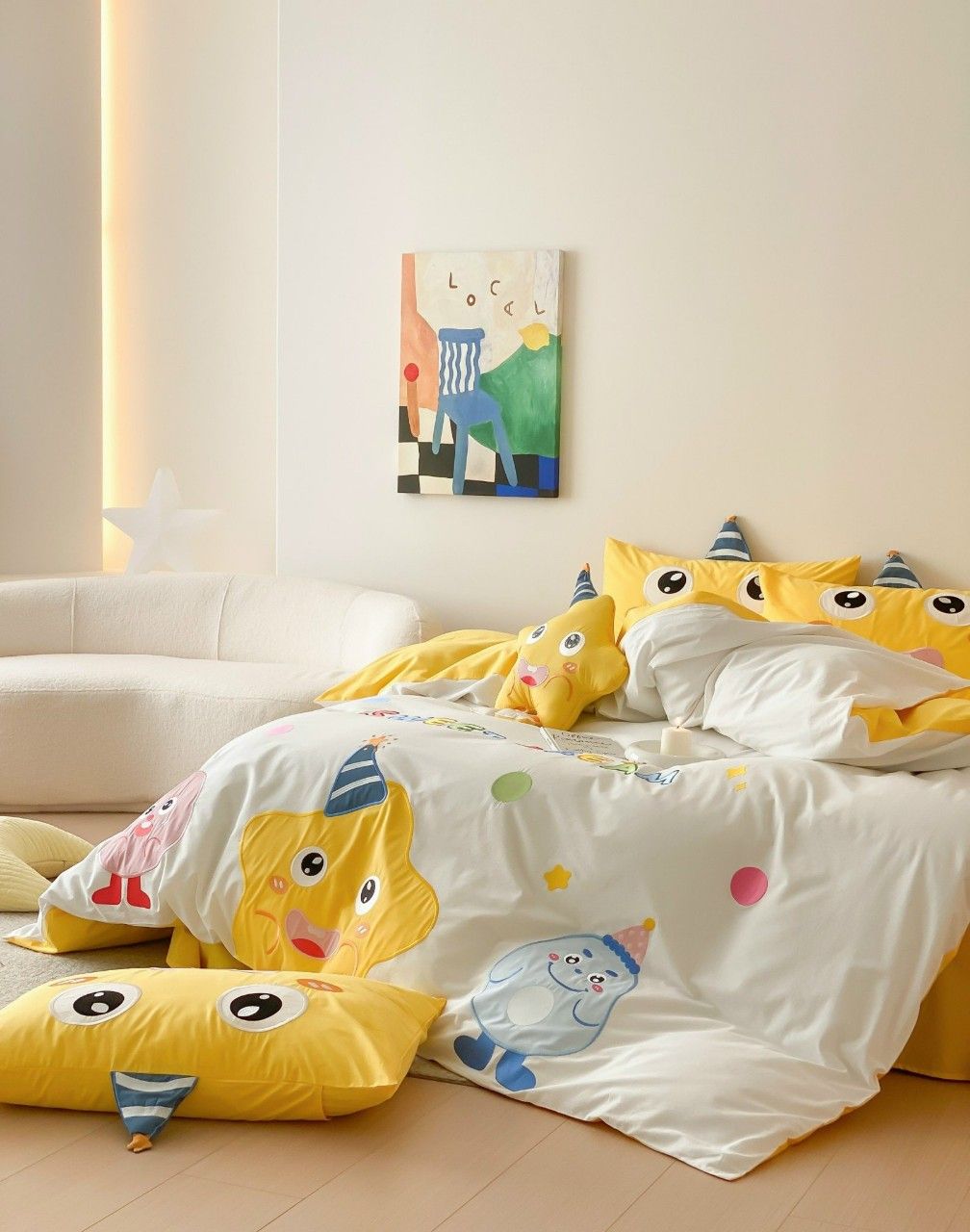 Bộ Chăn Ga Cotton Linen Kids - Sao Vàng