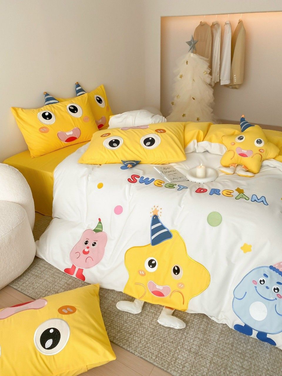 Bộ Chăn Ga Cotton Linen Kids - Sao Vàng