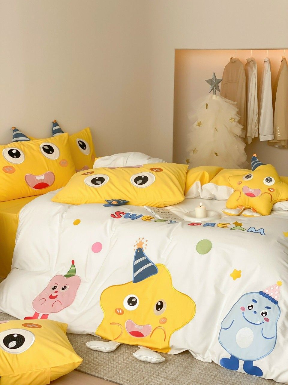 Bộ Chăn Ga Cotton Linen Kids - Sao Vàng