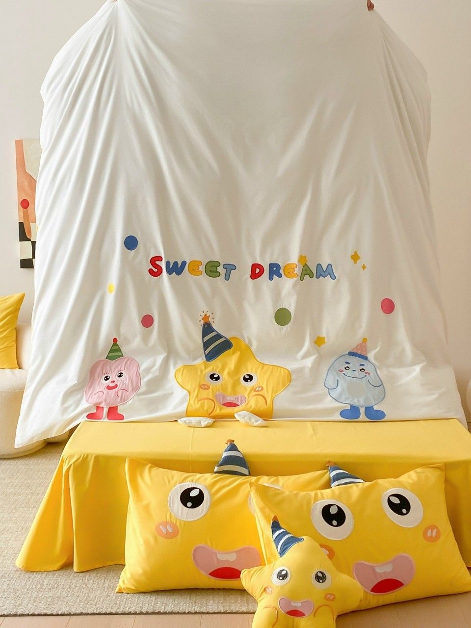 Bộ Chăn Ga Cotton Linen Kids - Sao Vàng