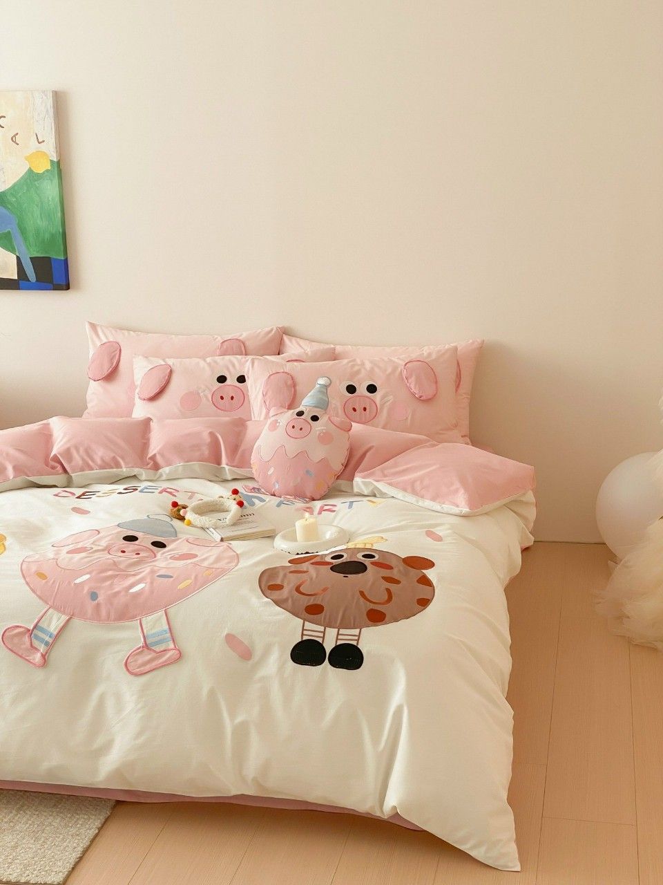 Bộ Chăn Ga Cotton Linen Kids - Donuts Hồng