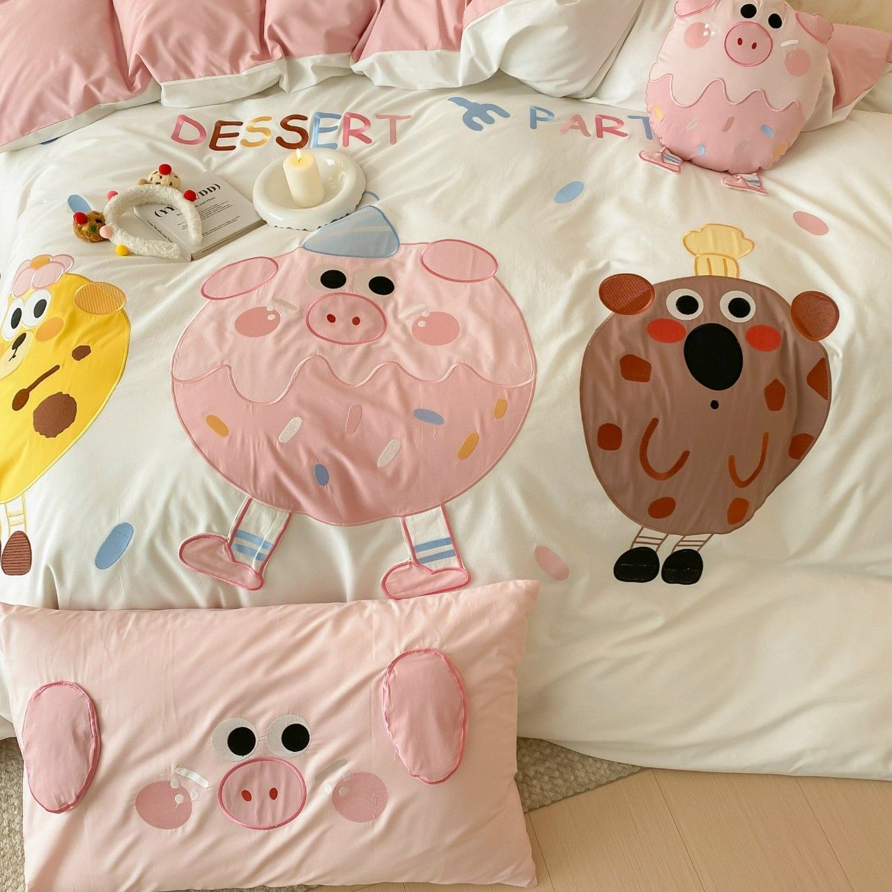 Bộ Chăn Ga Cotton Linen Kids - Donuts Hồng