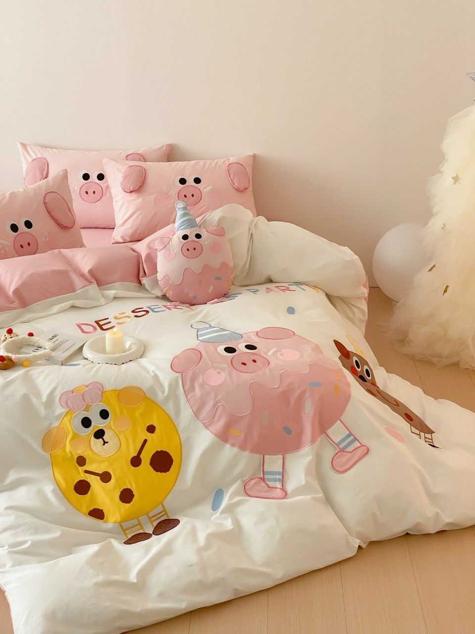 Bộ Chăn Ga Cotton Linen Kids - Donuts Hồng