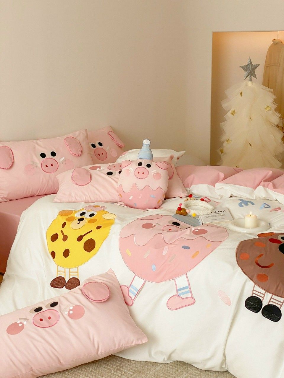 Bộ Chăn Ga Cotton Linen Kids - Donuts Hồng