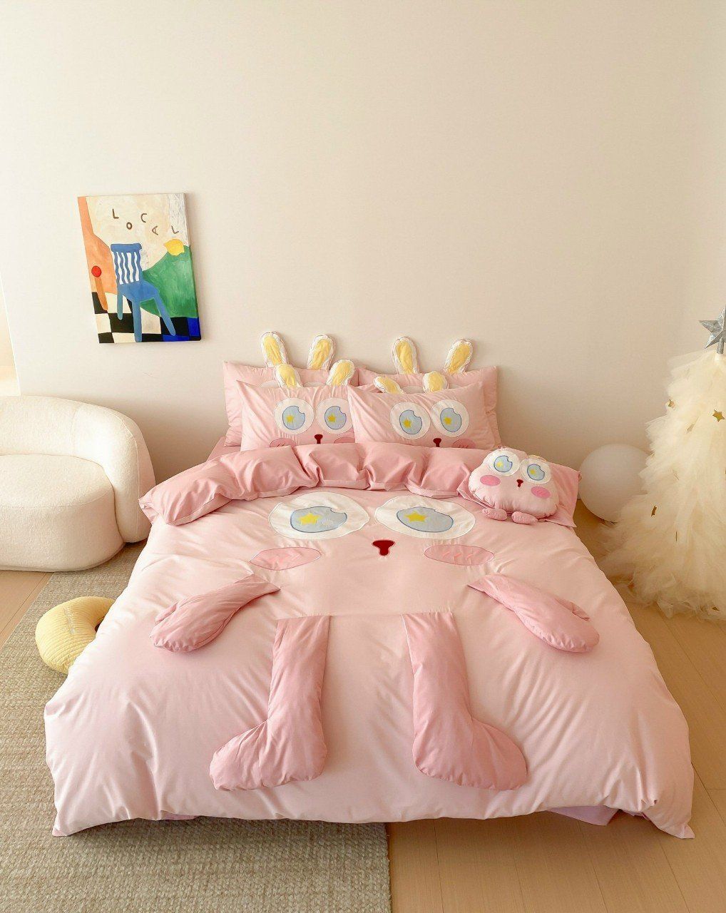 Bộ Chăn Ga Cotton Linen Kids - GẤU CHÂN DÀI