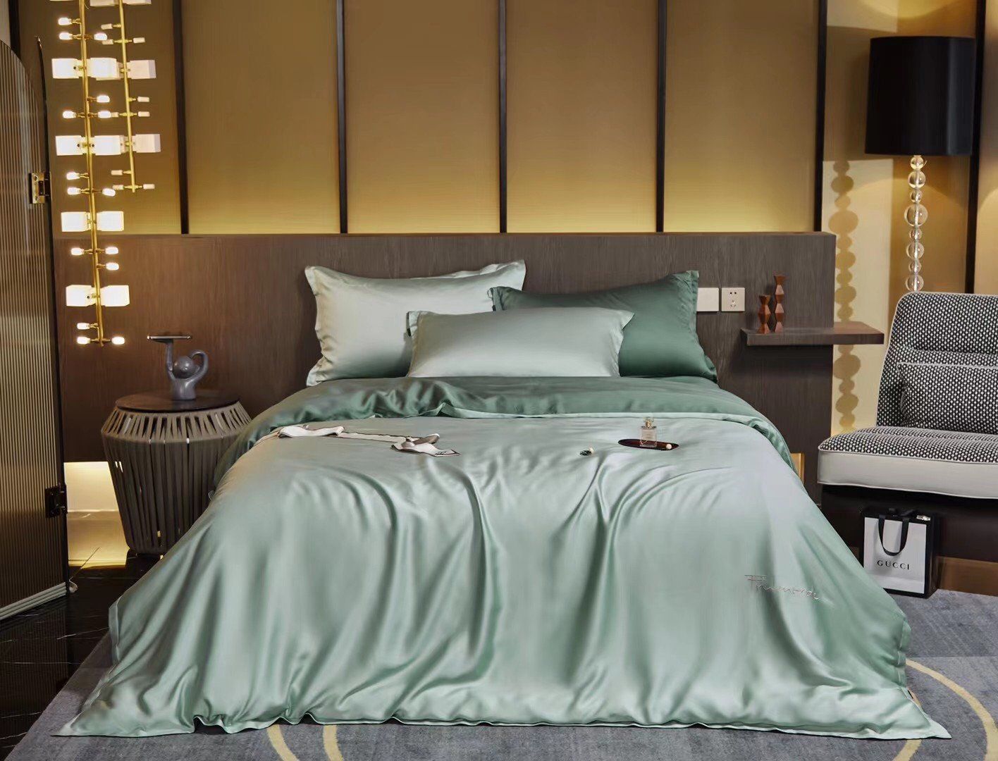 Bộ Chăn Ga Tencel 80S Freemonde Phối Xanh - Rêu