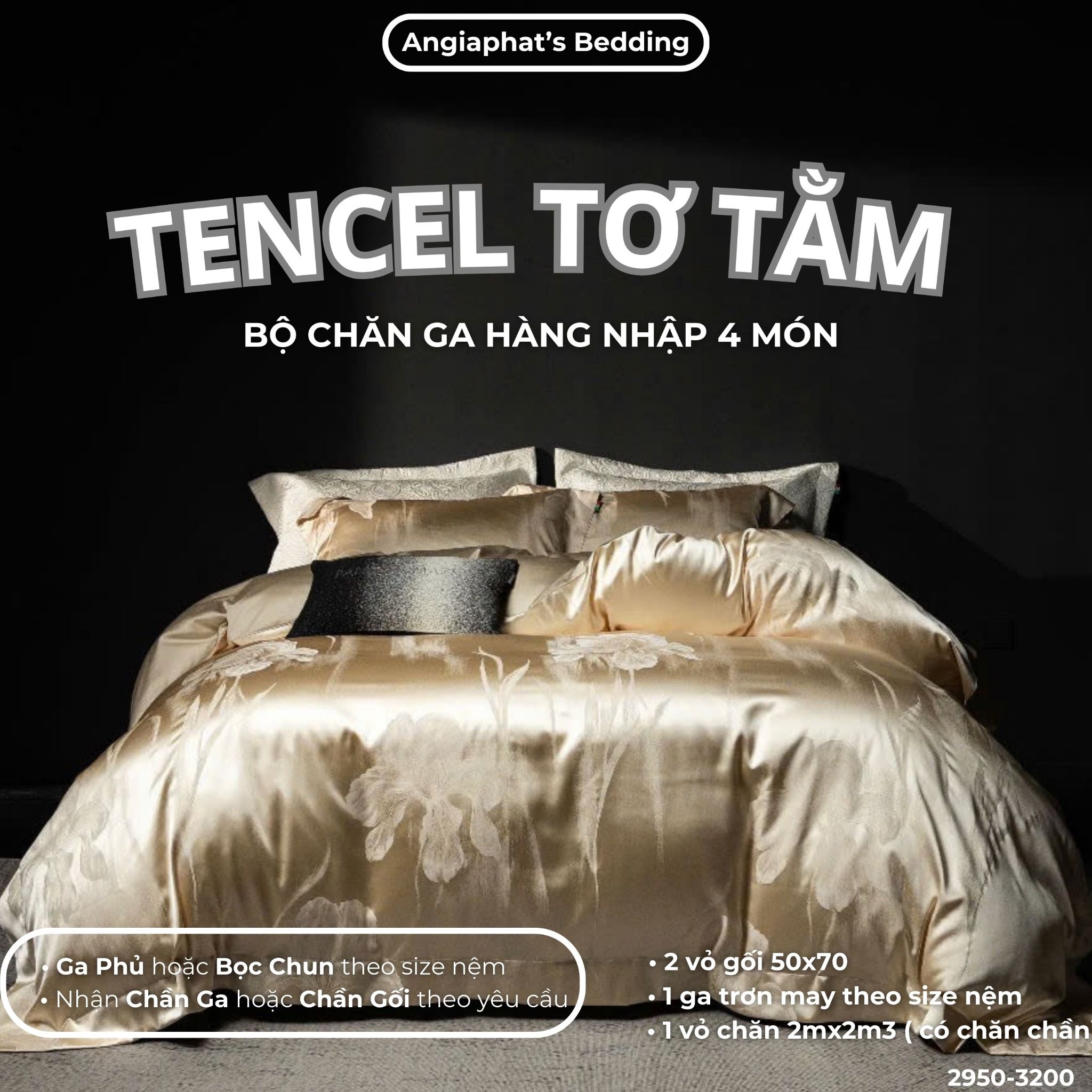 Set Chăn Ga Tencel Tơ Tằm COLOGNE - Vàng Gold
