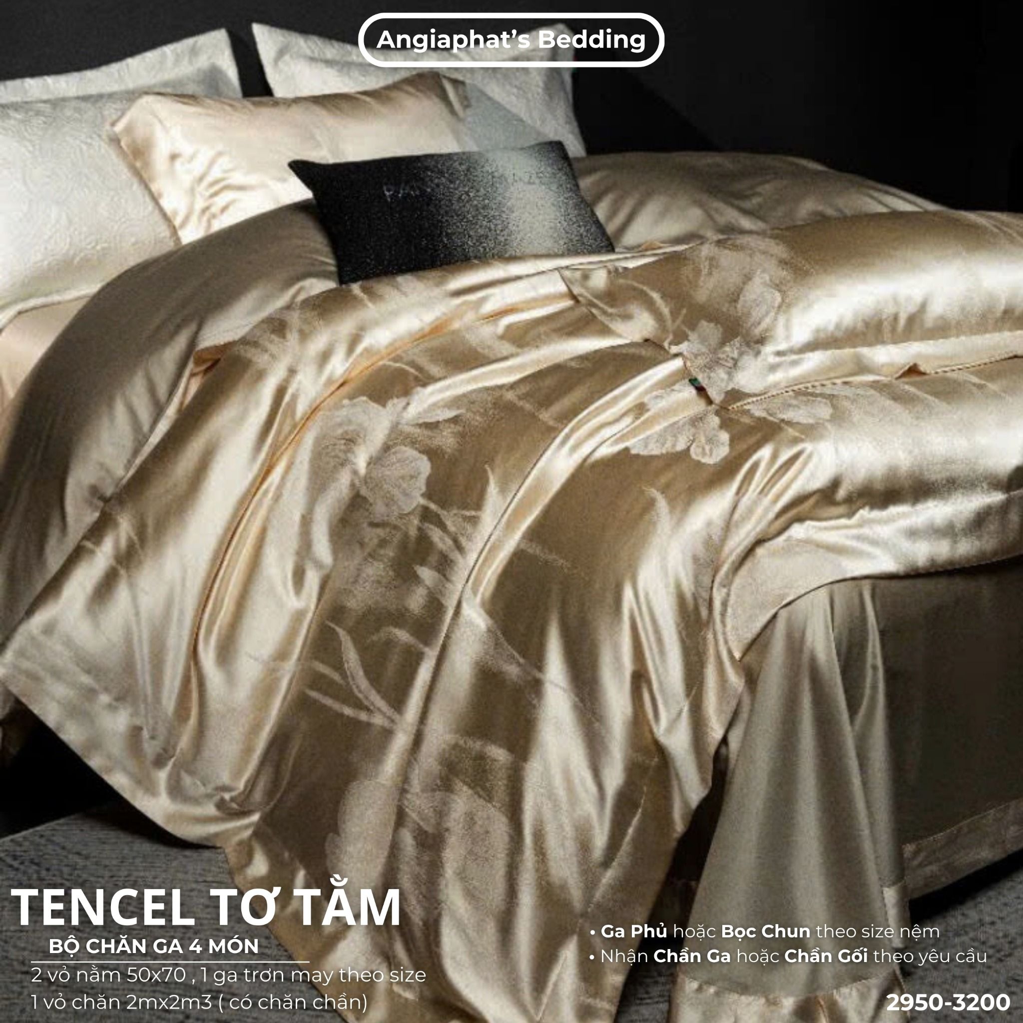 Set Chăn Ga Tencel Tơ Tằm COLOGNE - Vàng Gold