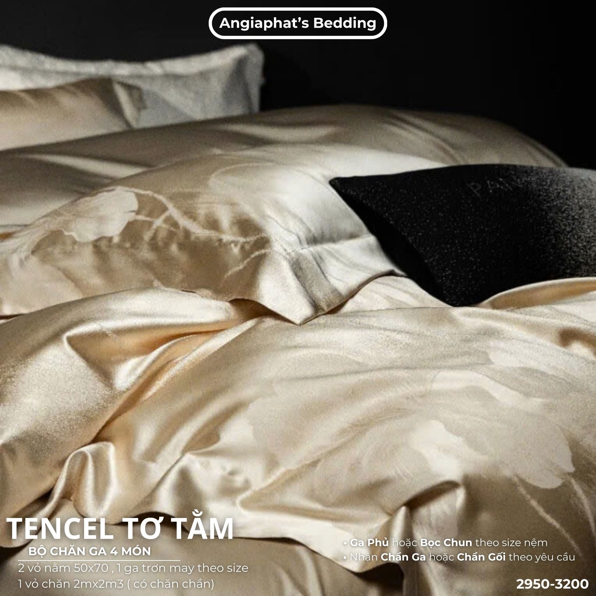 Set Chăn Ga Tencel Tơ Tằm COLOGNE - Vàng Gold