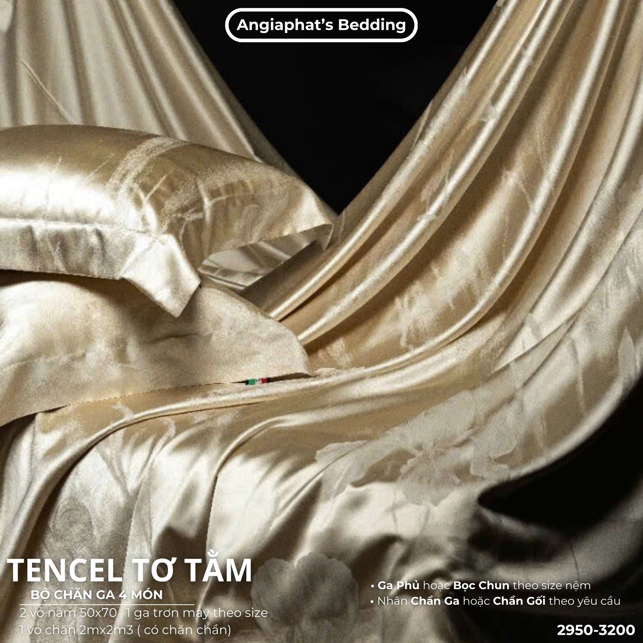 Set Chăn Ga Tencel Tơ Tằm COLOGNE - Vàng Gold