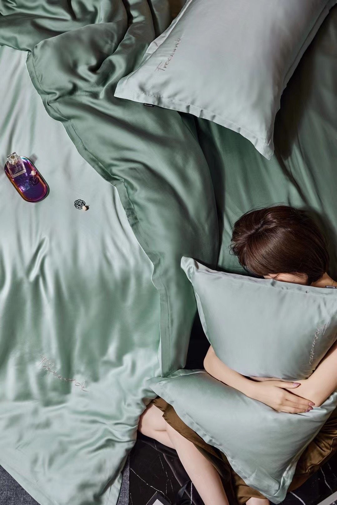 Bộ Chăn Ga Tencel 80S Freemonde Phối Xanh - Rêu