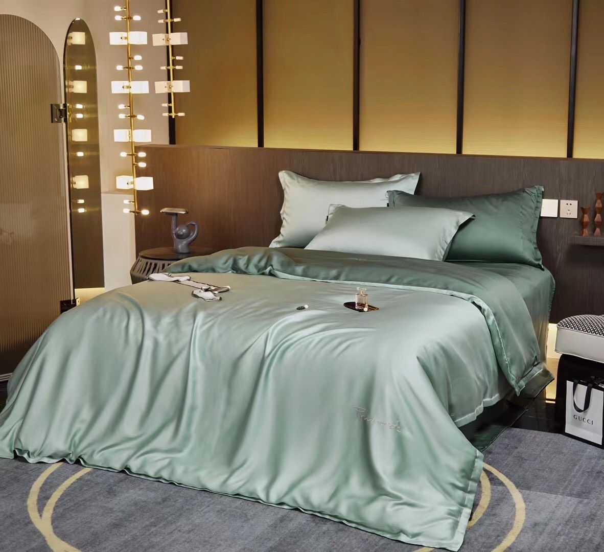 Bộ Chăn Ga Tencel 80S Freemonde Phối Xanh - Rêu