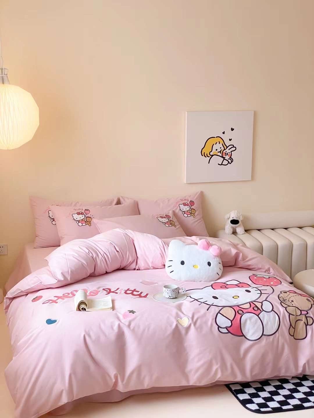 Bộ Chăn Ga Cotton Linen Kids - Kitty 3