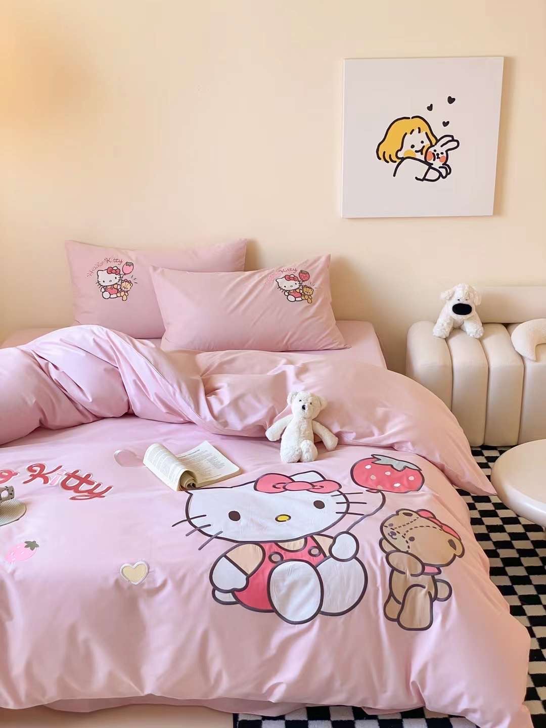 Bộ Chăn Ga Cotton Linen Kids - Kitty 3