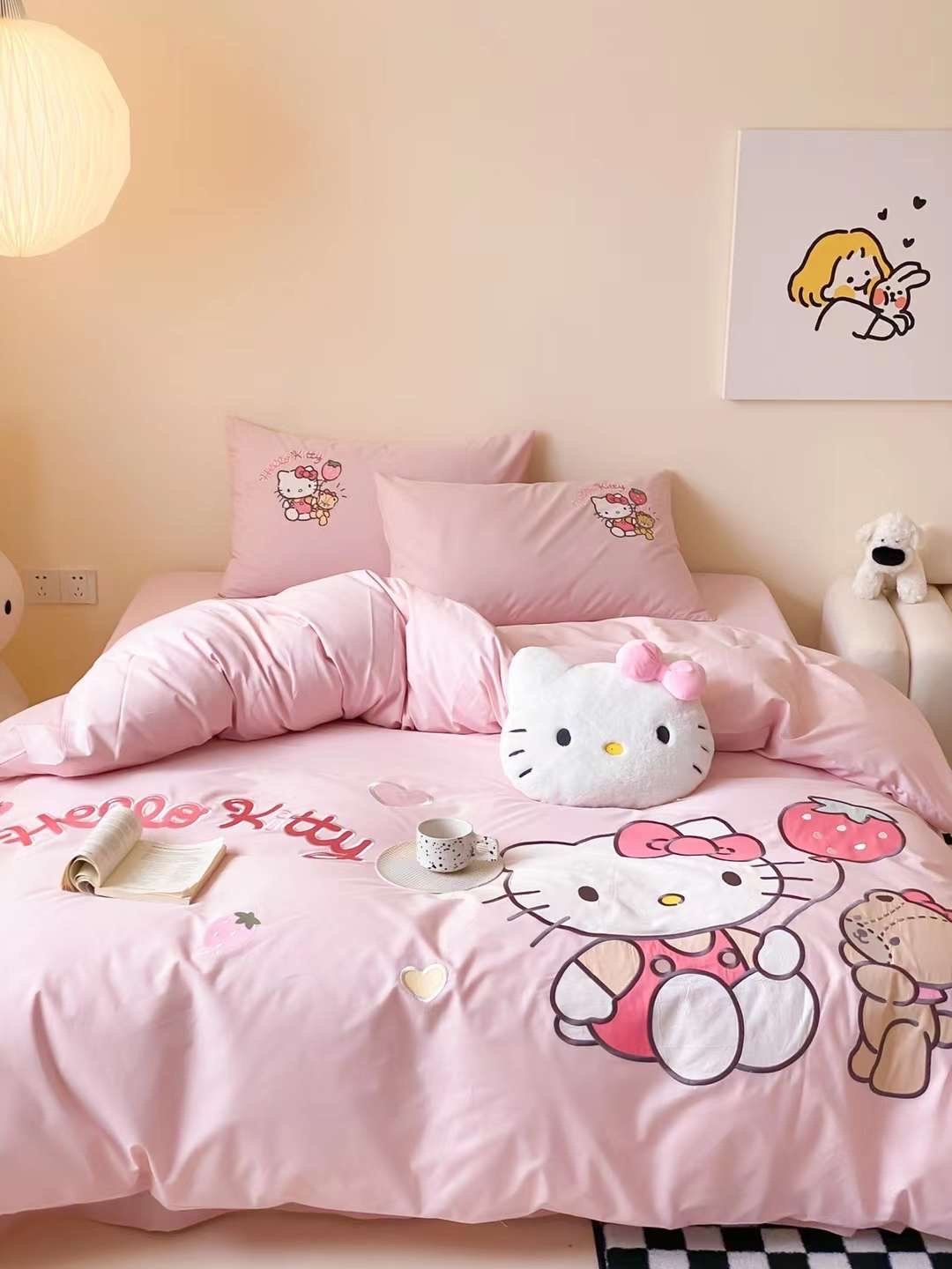 Bộ Chăn Ga Cotton Linen Kids - Kitty 3