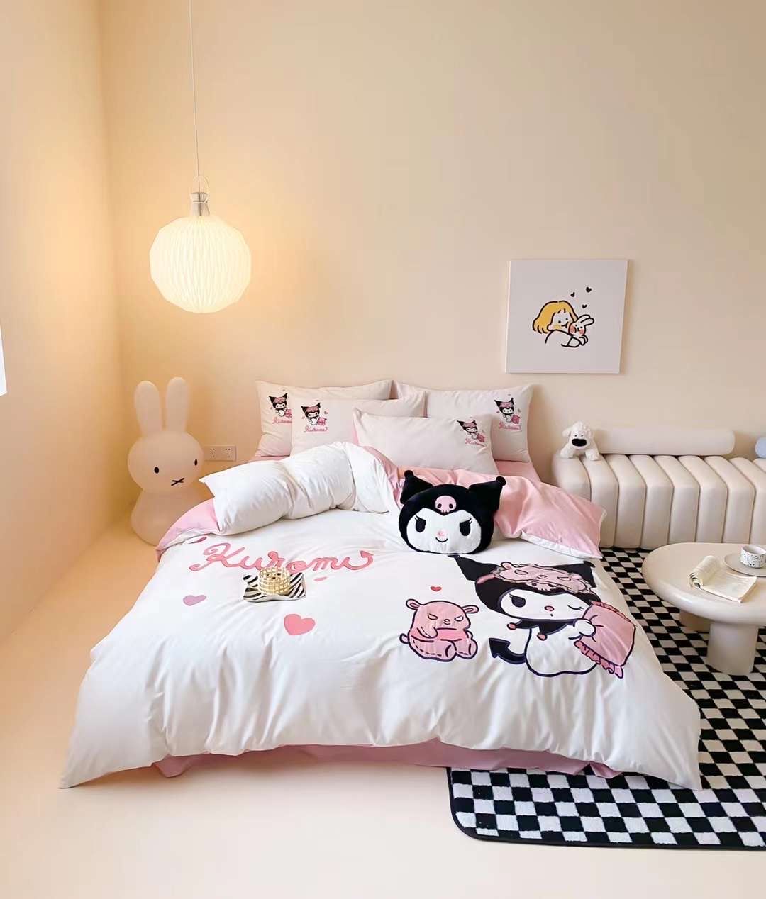 Bộ Chăn Ga Cotton Linen Kids - Kuromi 3 HỒNG