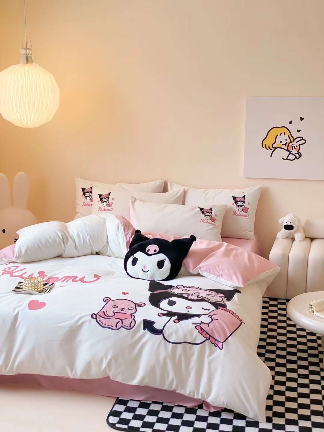 Bộ Chăn Ga Cotton Linen Kids - Kuromi 3 HỒNG