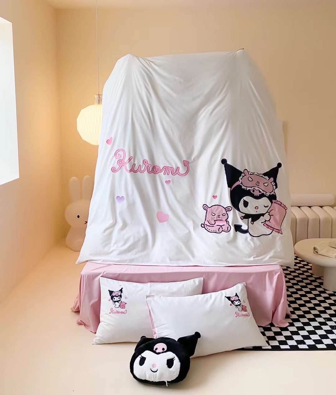 Bộ Chăn Ga Cotton Linen Kids - Kuromi 3 HỒNG