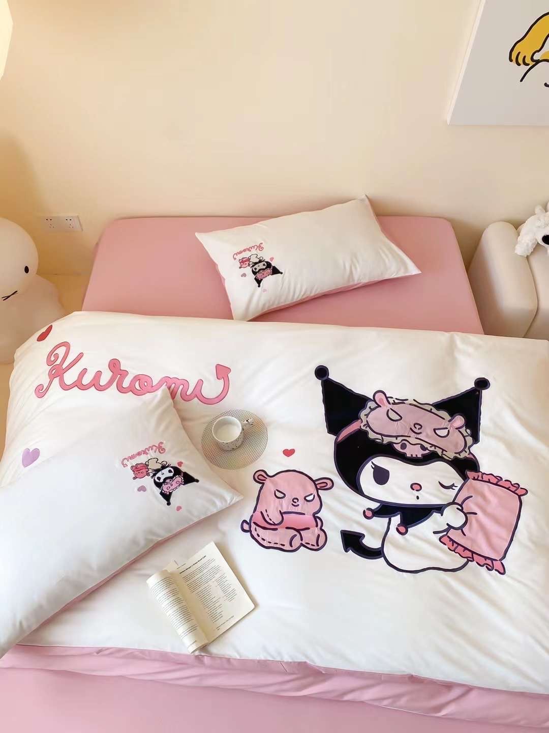 Bộ Chăn Ga Cotton Linen Kids - Kuromi 3 HỒNG