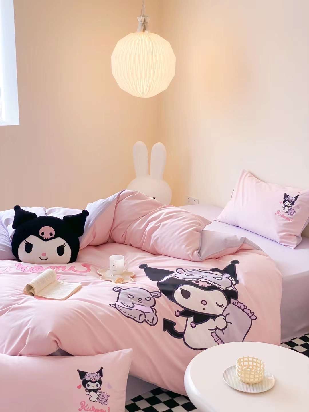 Bộ Chăn Ga Cotton Linen Kids - Kuromi 2 HỒNG