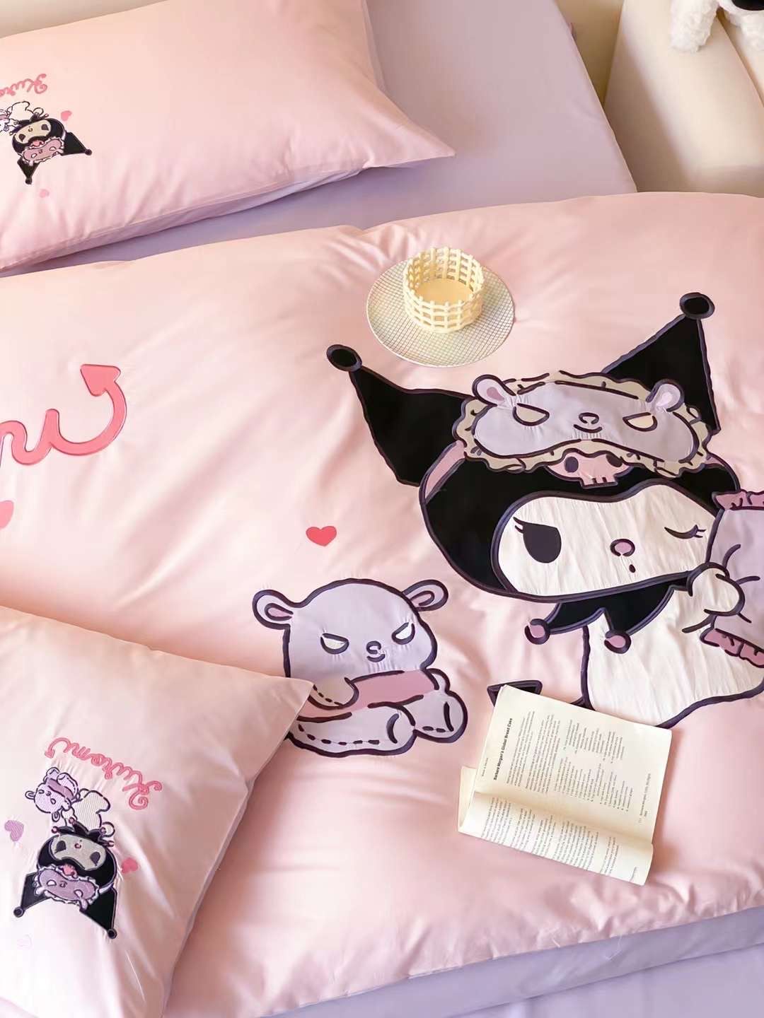 Bộ Chăn Ga Cotton Linen Kids - Kuromi 2 HỒNG