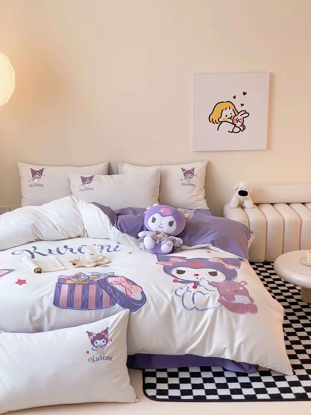 Bộ Chăn Ga Cotton Linen Kids - Kuromi 1 TÍM
