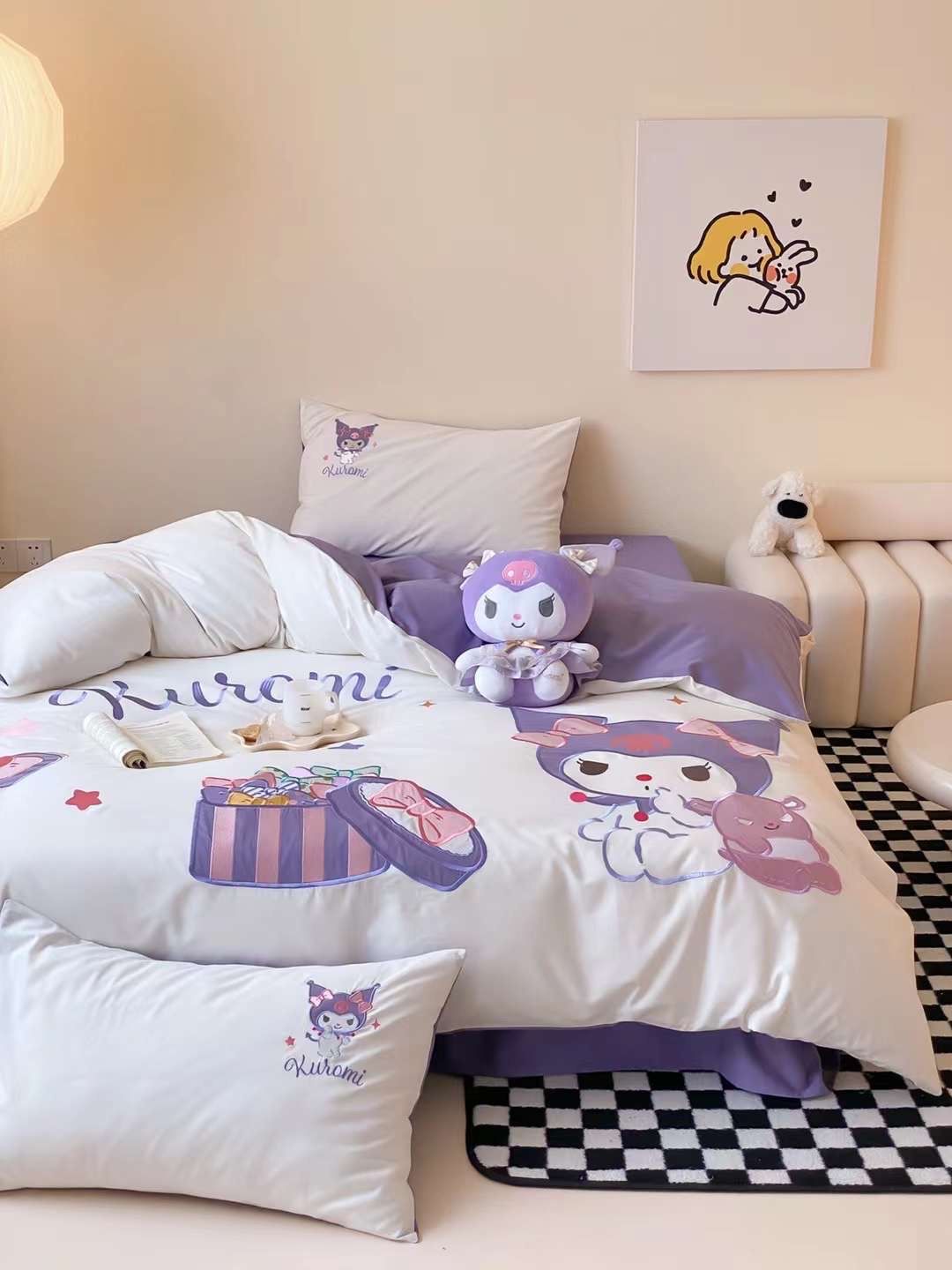 Bộ Chăn Ga Cotton Linen Kids - Kuromi 1 TÍM