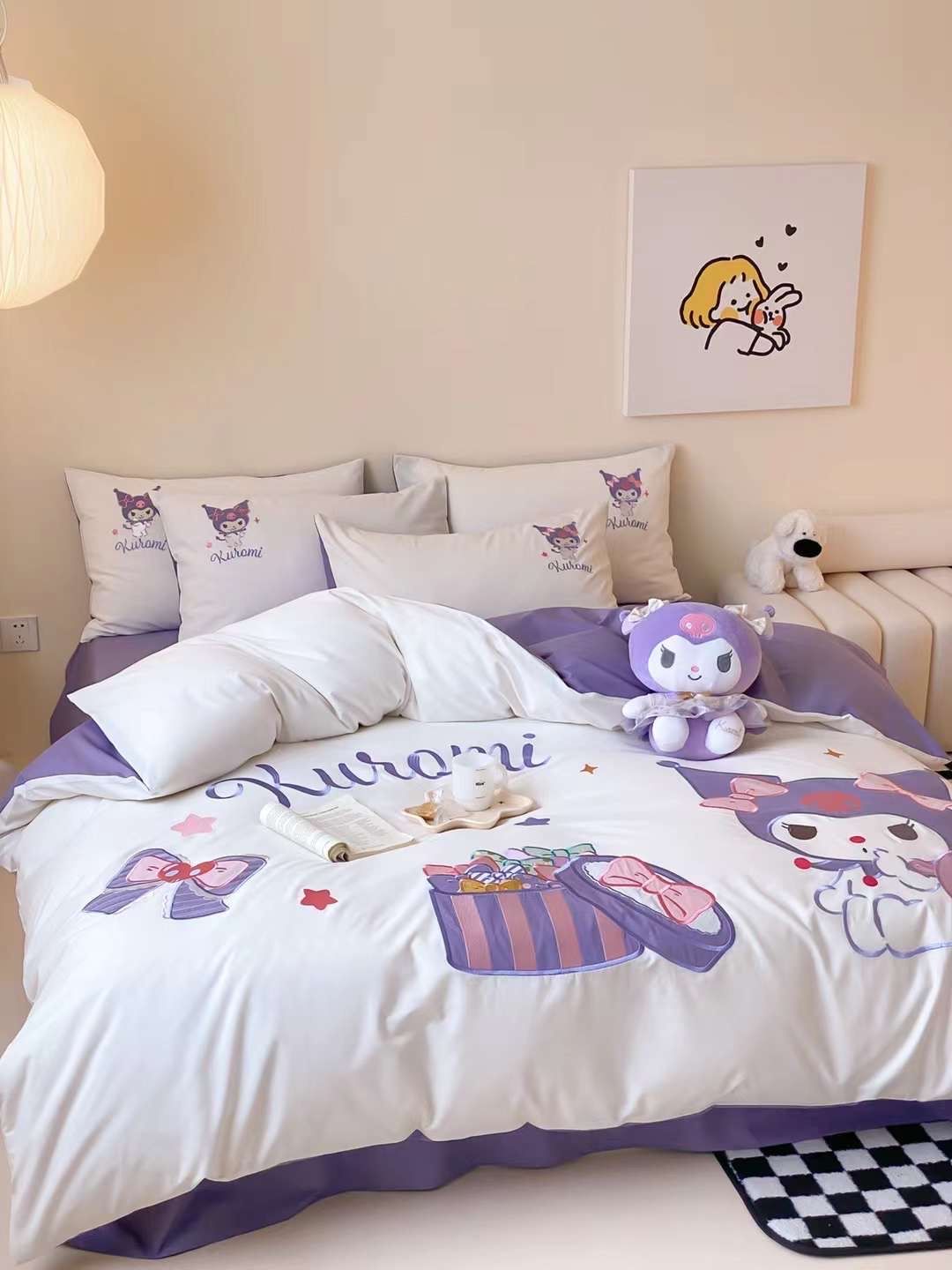 Bộ Chăn Ga Cotton Linen Kids - Kuromi 1 TÍM