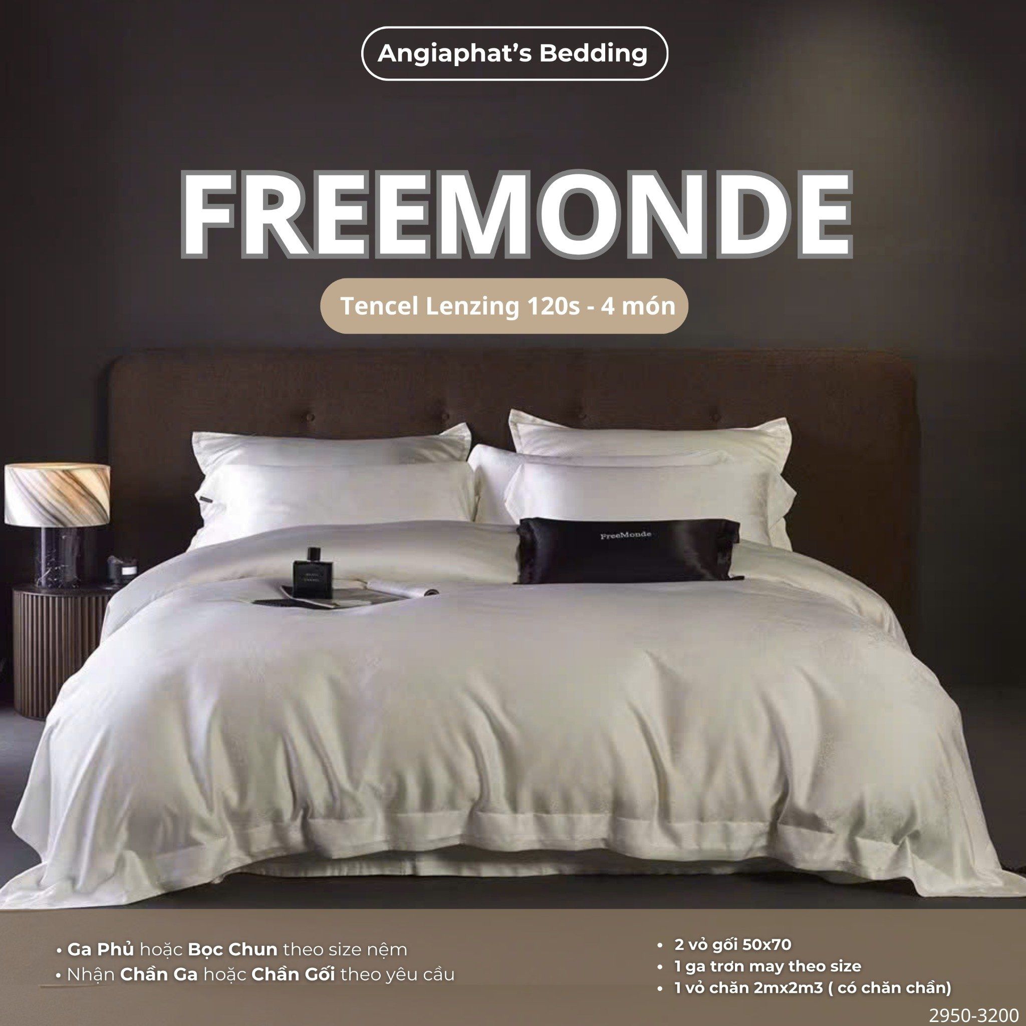 Set Chăn Ga Tencel 120s Freemonce Dệt Vân Chìm - Màu 12