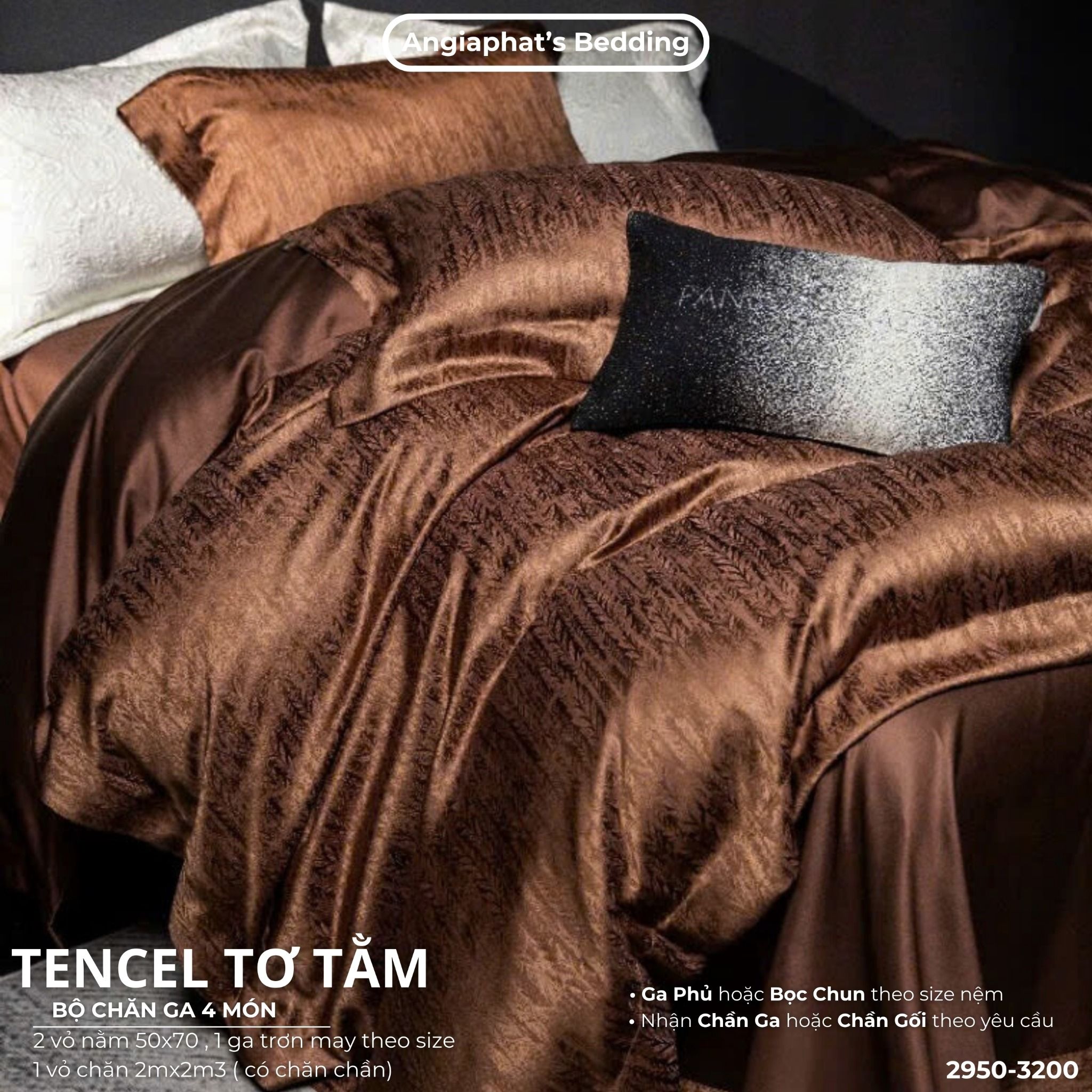 Set Chăn Ga Tencel Tơ Tằm COLOGNE - Nâu Cam