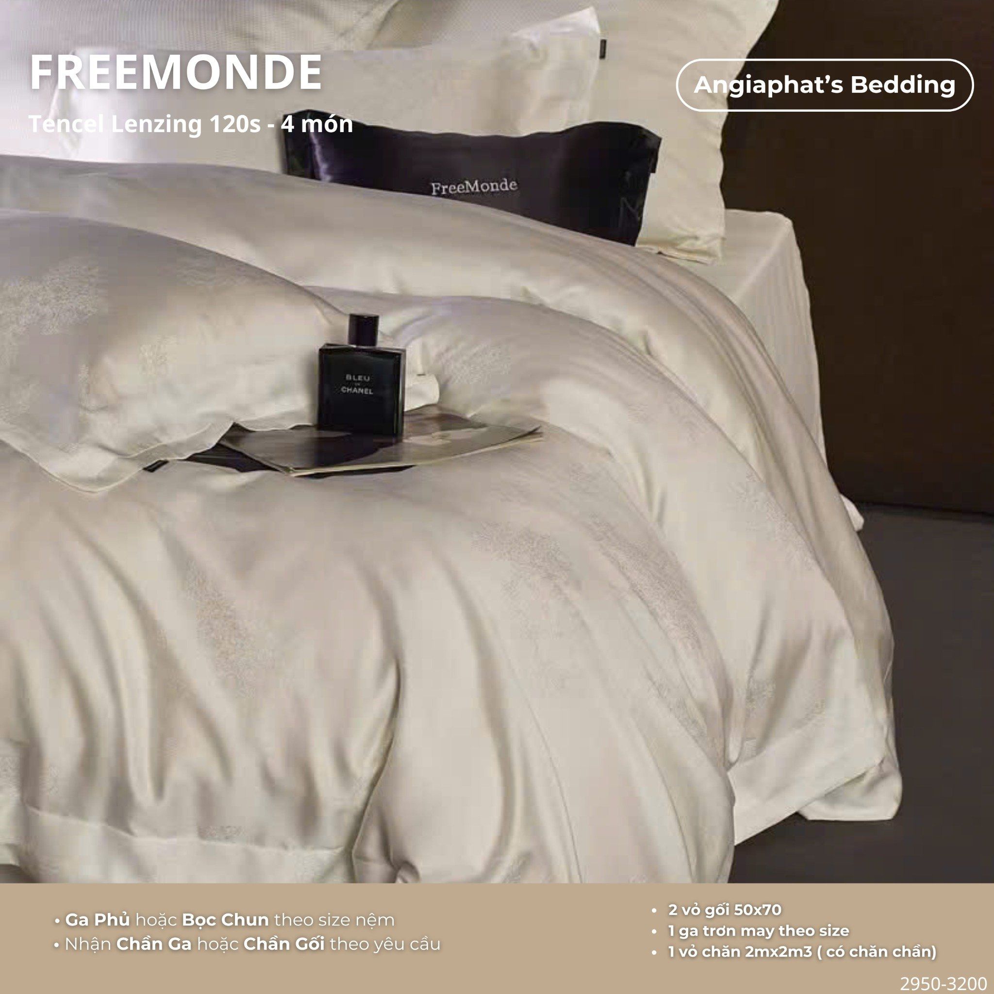 Set Chăn Ga Tencel 120s Freemonce Dệt Vân Chìm - Màu 12