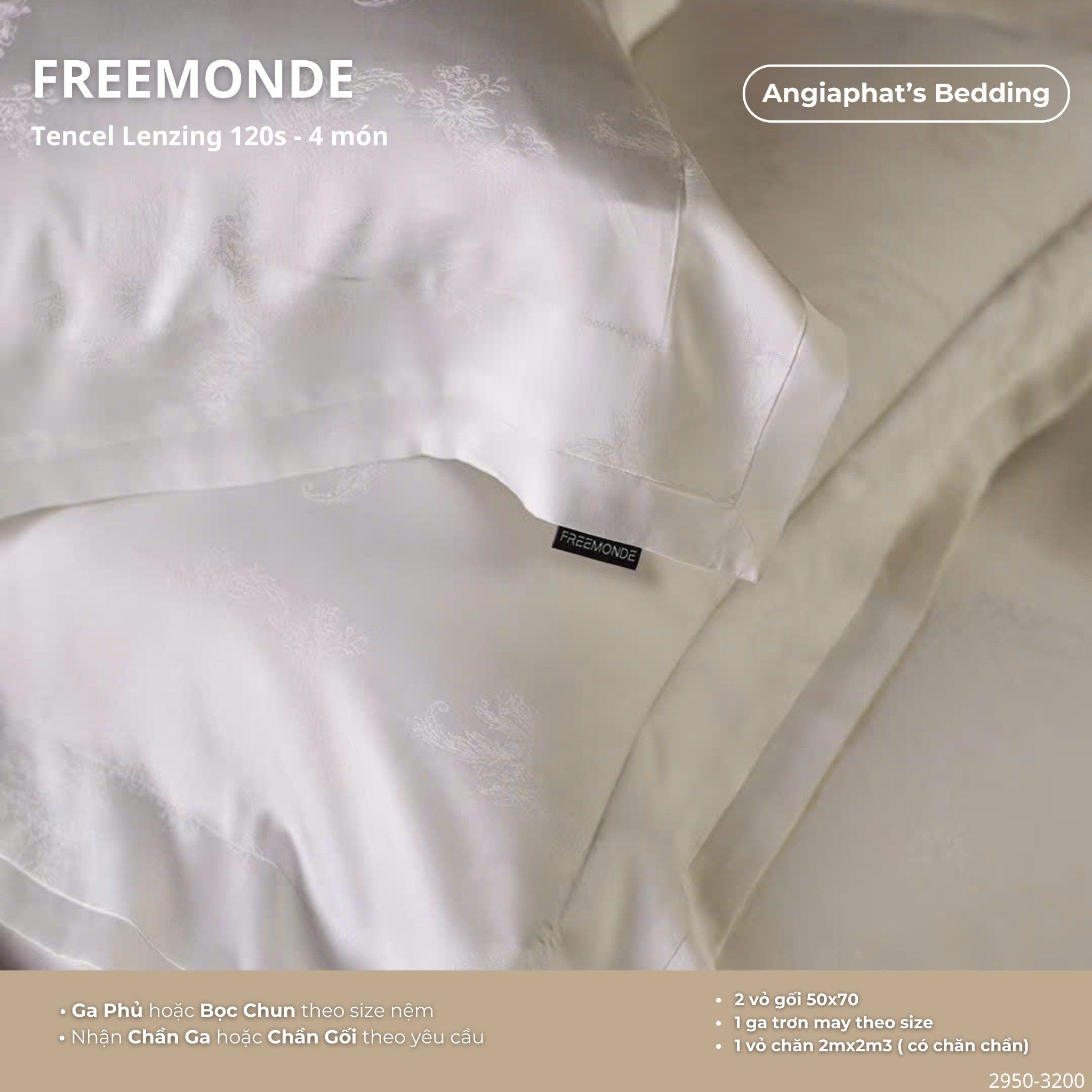 Set Chăn Ga Tencel 120s Freemonce Dệt Vân Chìm - Màu 12