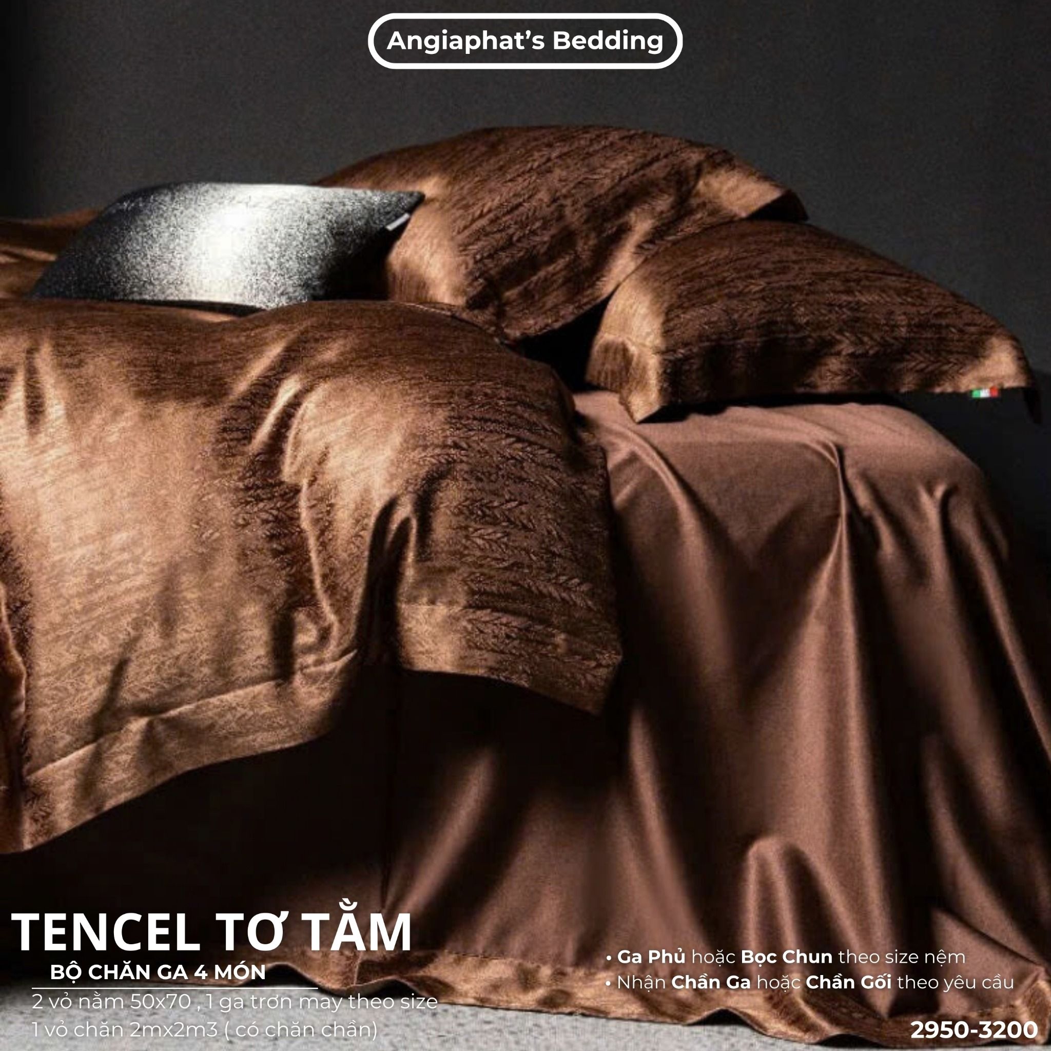 Set Chăn Ga Tencel Tơ Tằm COLOGNE - Nâu Cam