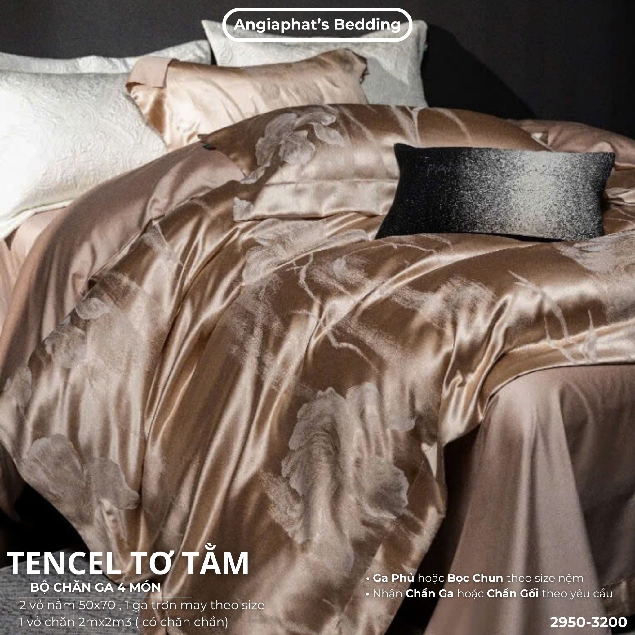 Set Chăn Ga Tencel Tơ Tằm COLOGNE - Nâu Kem