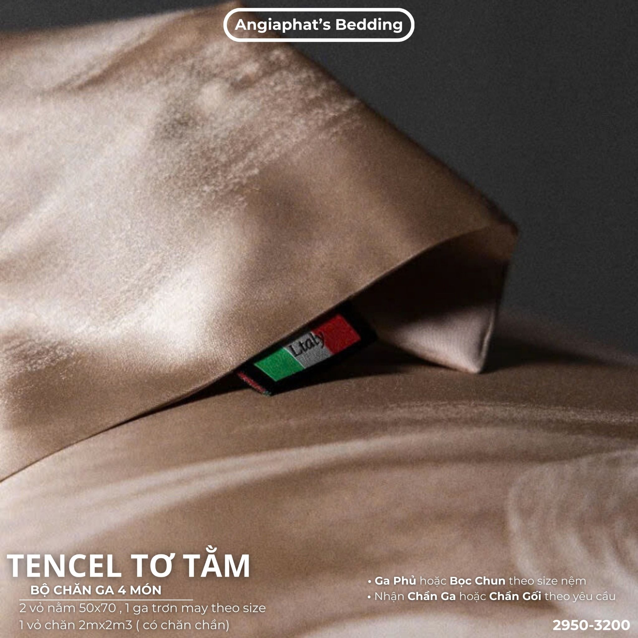 Set Chăn Ga Tencel Tơ Tằm COLOGNE - Nâu Kem