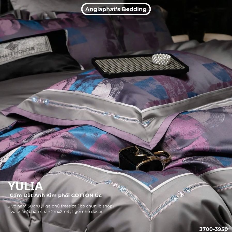 Set Chăn Ga Luxury - Gấm Siêu Mịn - YULIA TÍM