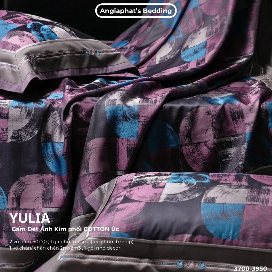 Set Chăn Ga Luxury - Gấm Siêu Mịn - YULIA TÍM