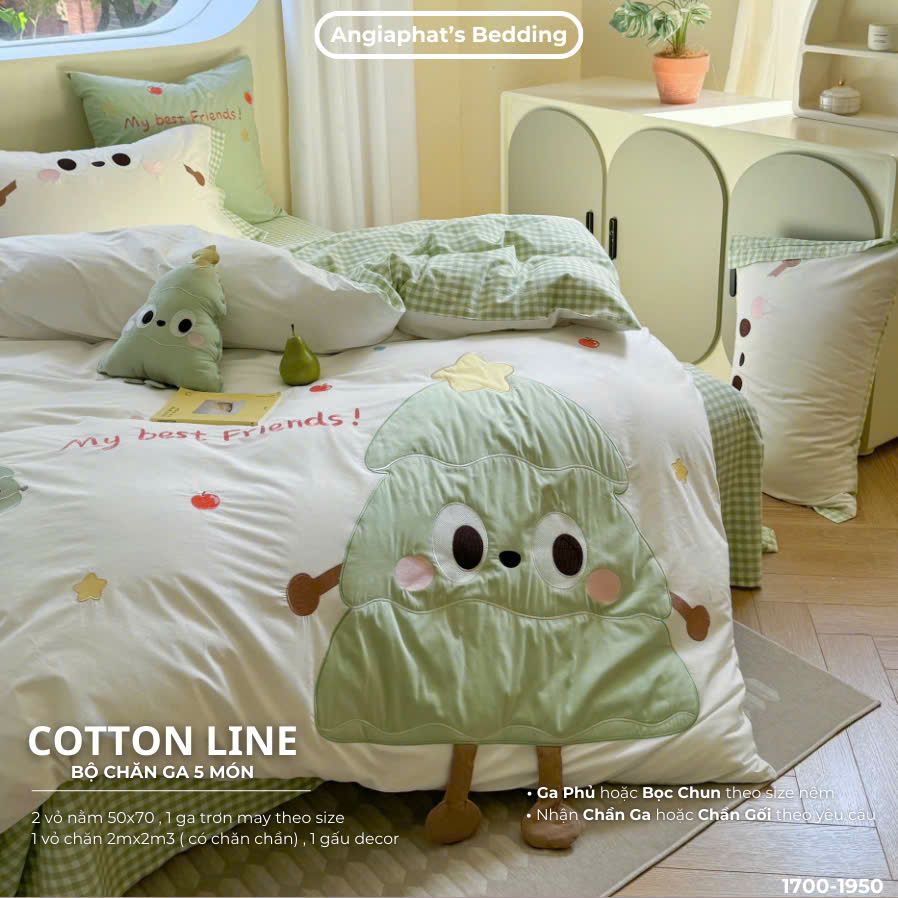 Bộ Chăn Ga Cotton Linen Kids / Cho Bé - Cây Thông Xanh