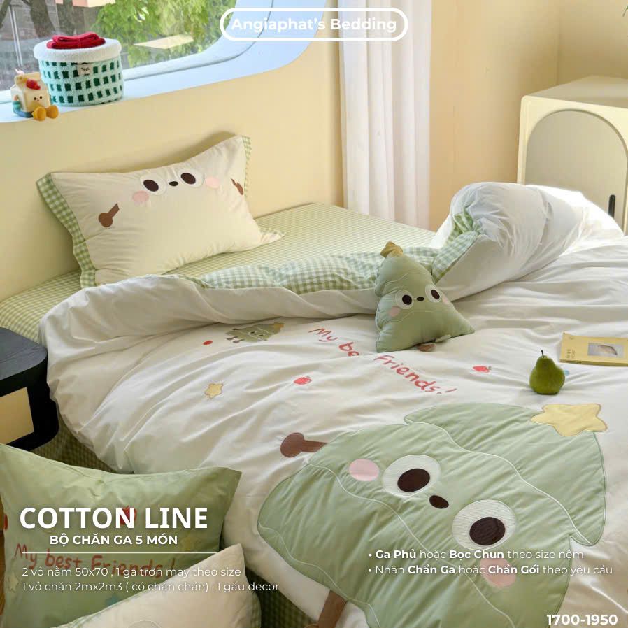 Bộ Chăn Ga Cotton Linen Kids / Cho Bé - Cây Thông Xanh