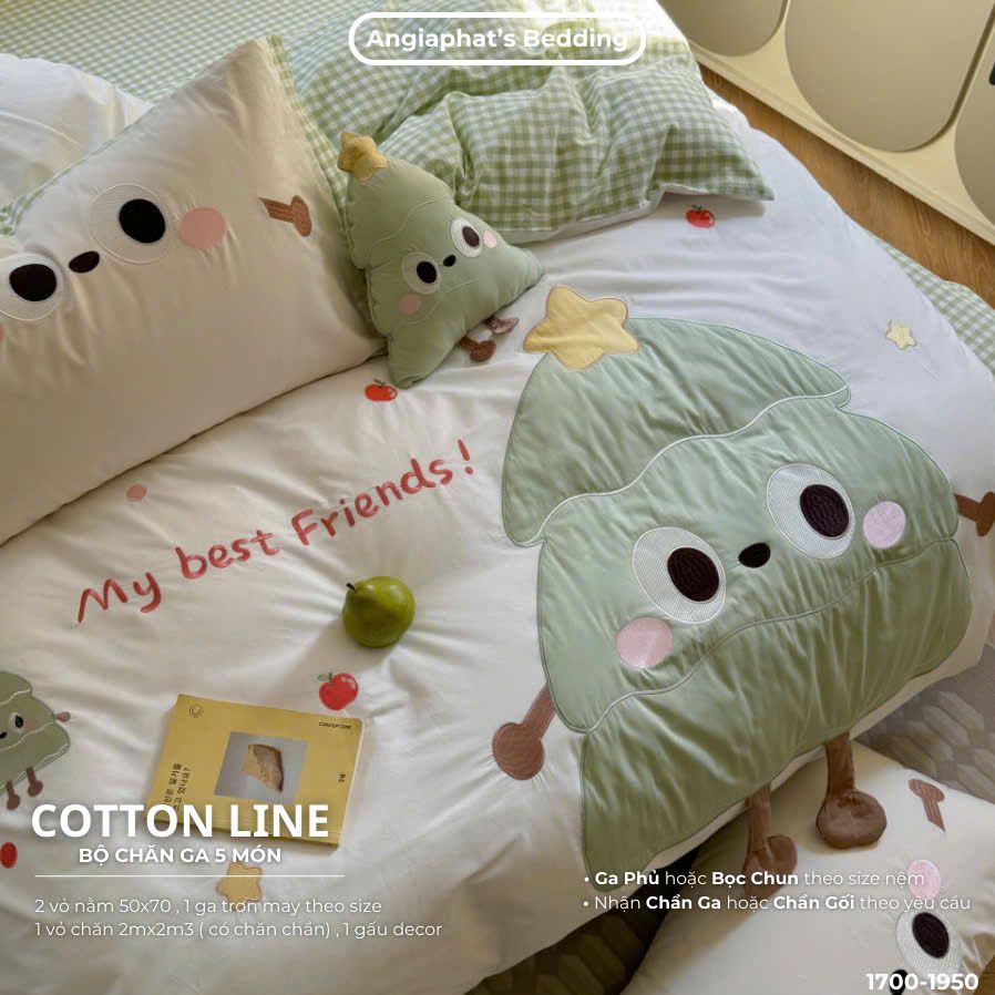 Bộ Chăn Ga Cotton Linen Kids / Cho Bé - Cây Thông Xanh