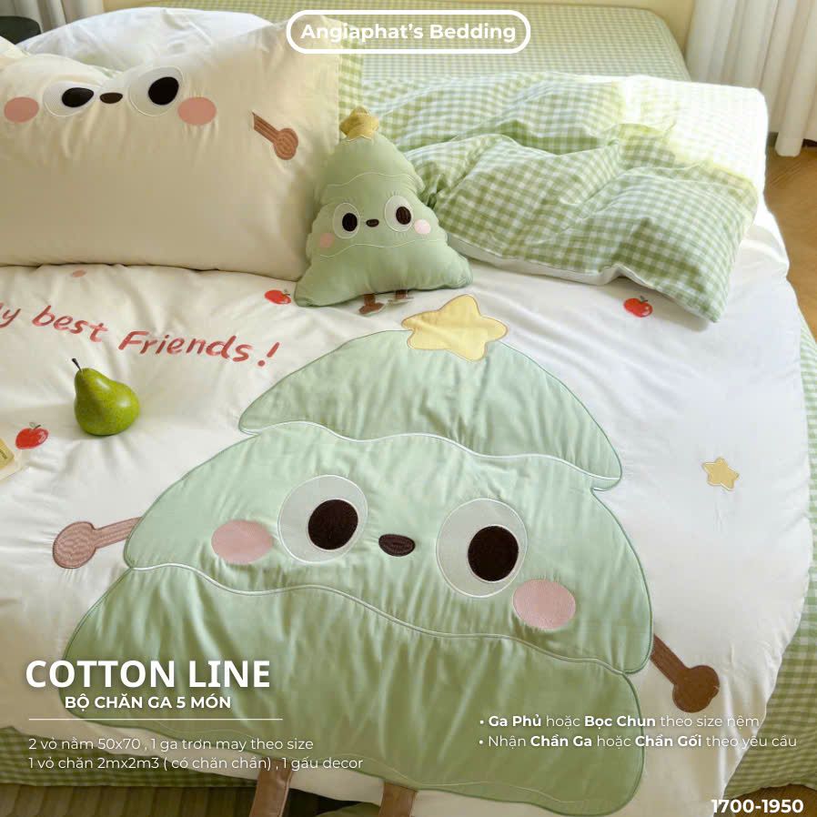 Bộ Chăn Ga Cotton Linen Kids / Cho Bé - Cây Thông Xanh