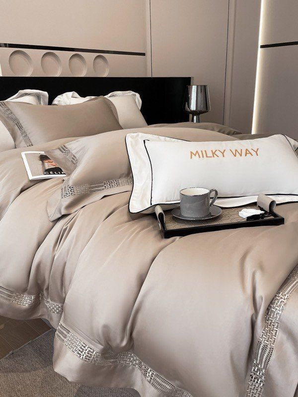 Bộ Chăn Ga Tencel 100s Viền - Be