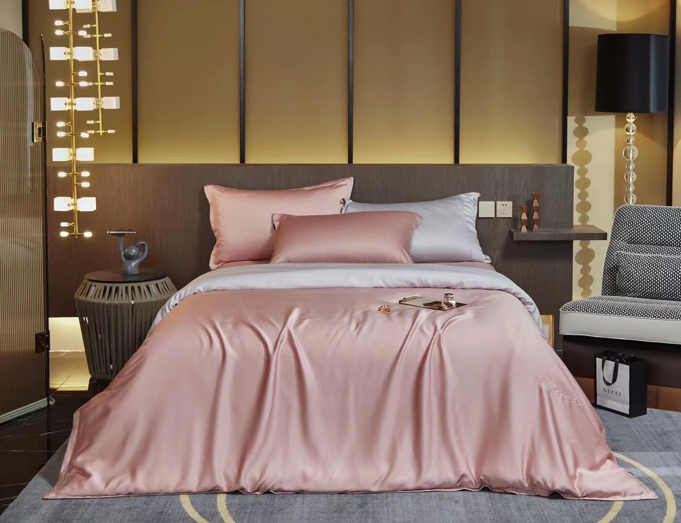 Bộ Chăn Ga Tencel 80S Freemonde Phối Hồng - Ghi