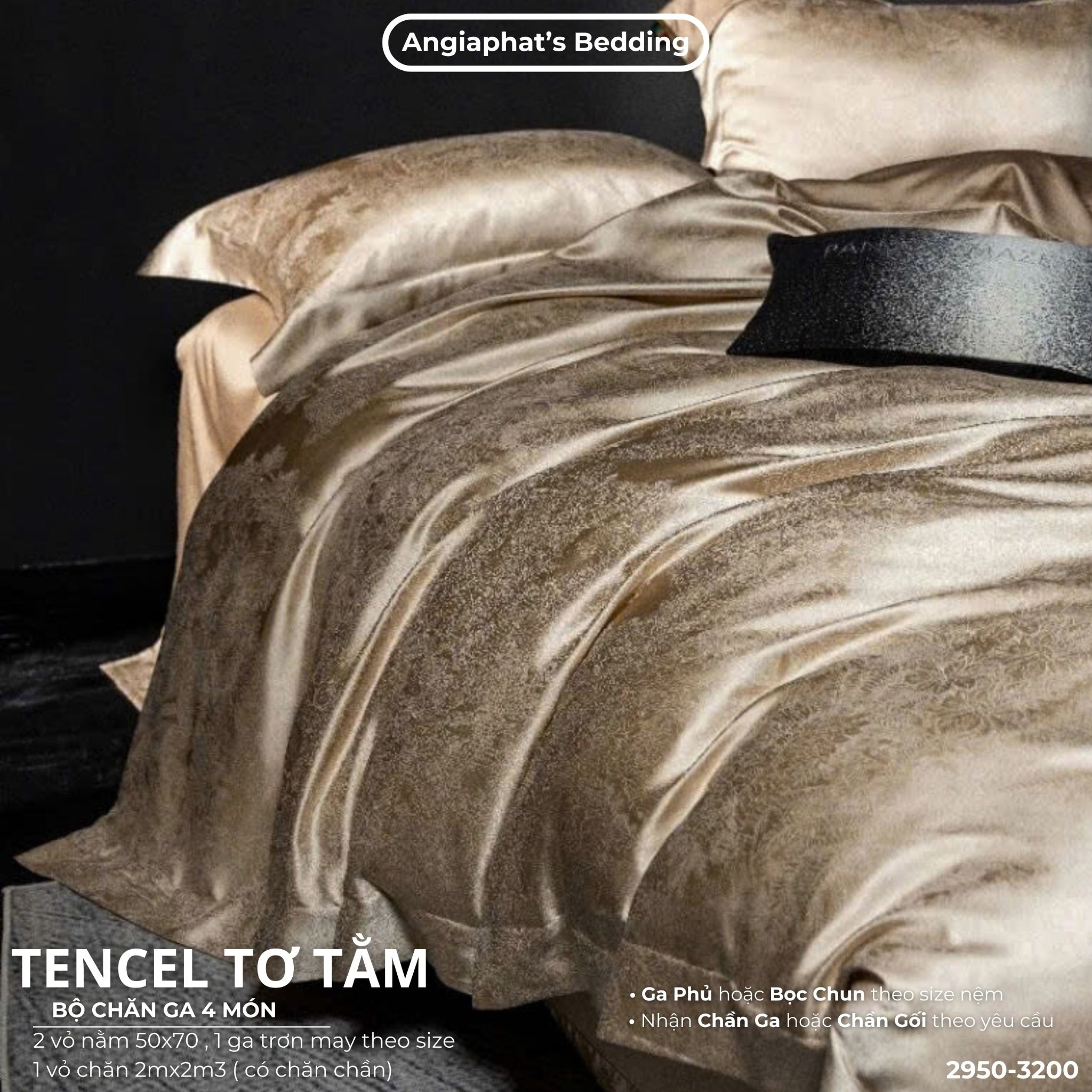 Set Chăn Ga Tencel Tơ Tằm COLOGNE - Vàng Đồng