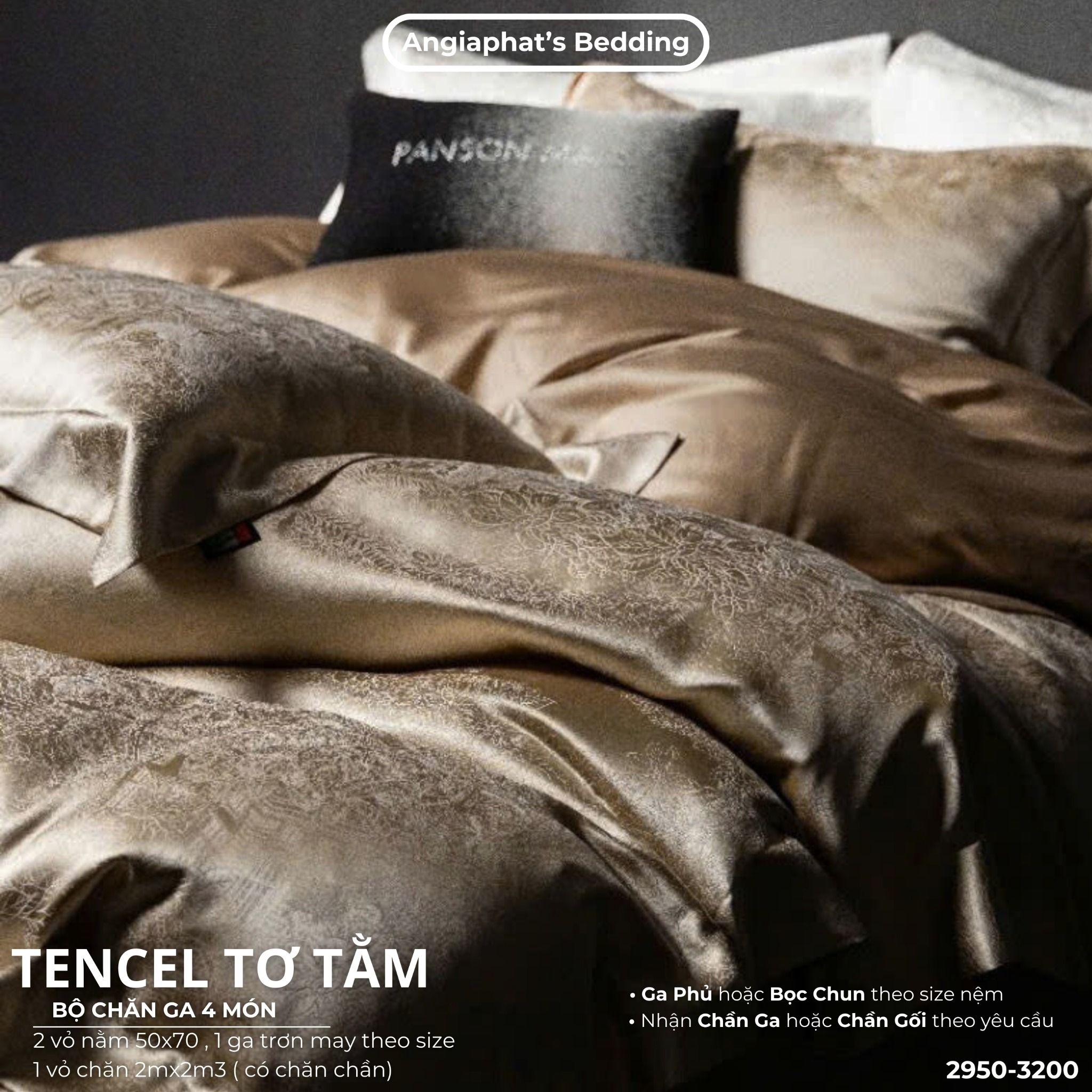 Set Chăn Ga Tencel Tơ Tằm COLOGNE - Vàng Đồng