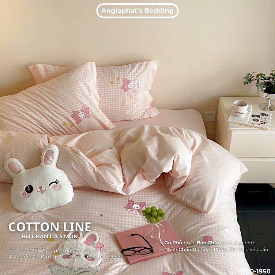 Bộ Chăn Ga Cotton Linen Kids / Cho Bé - Thỏ Caro