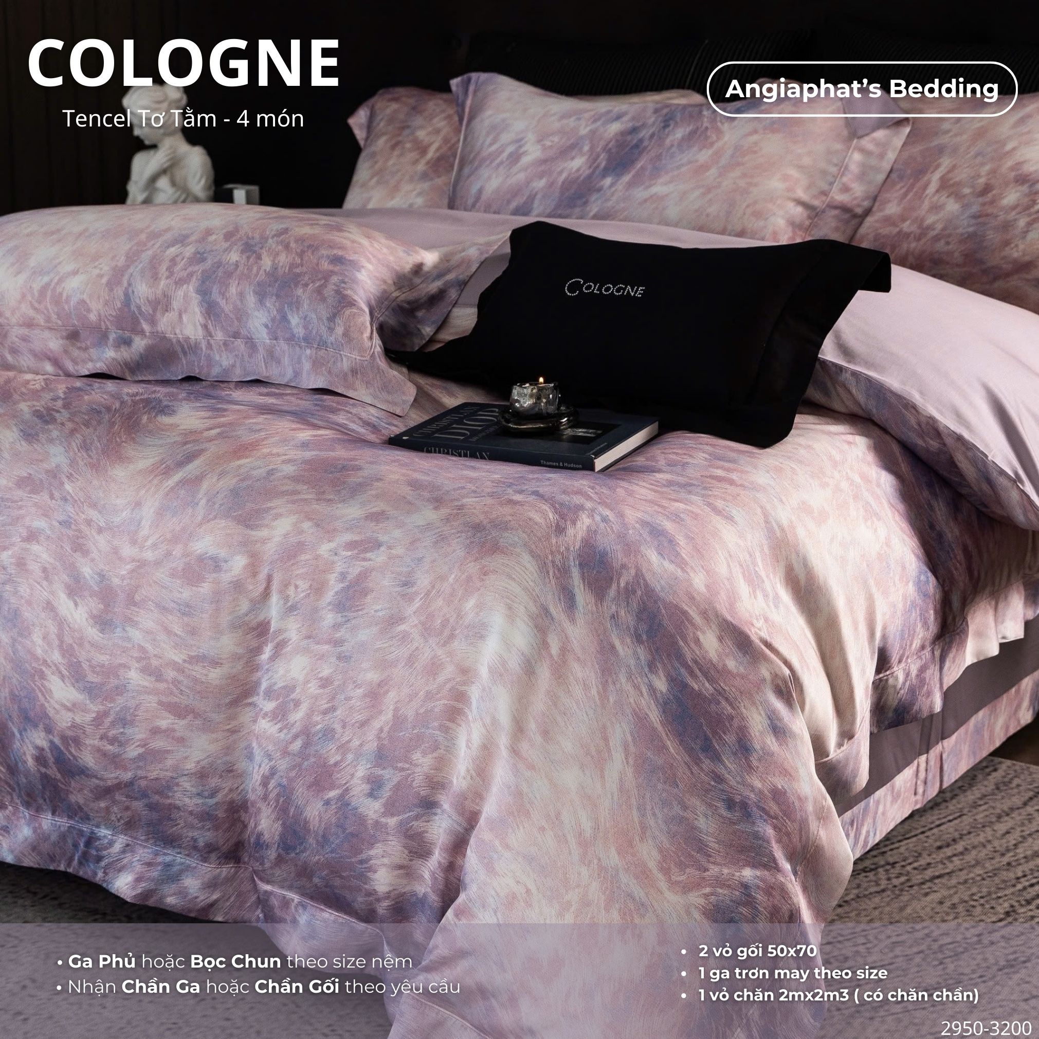 Set Chăn Ga Tencel Tơ Tằm COLOGNE - Tím