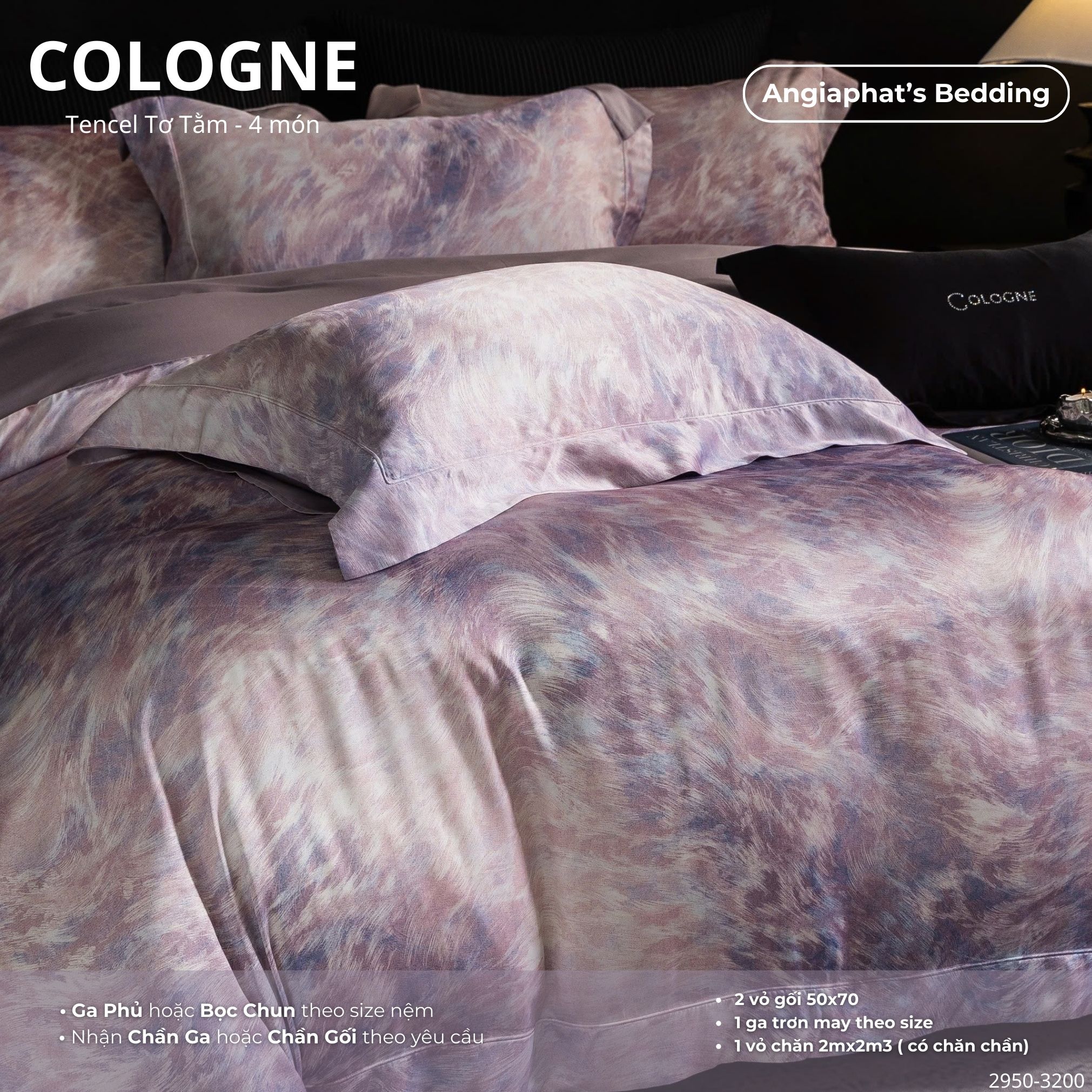 Set Chăn Ga Tencel Tơ Tằm COLOGNE - Tím