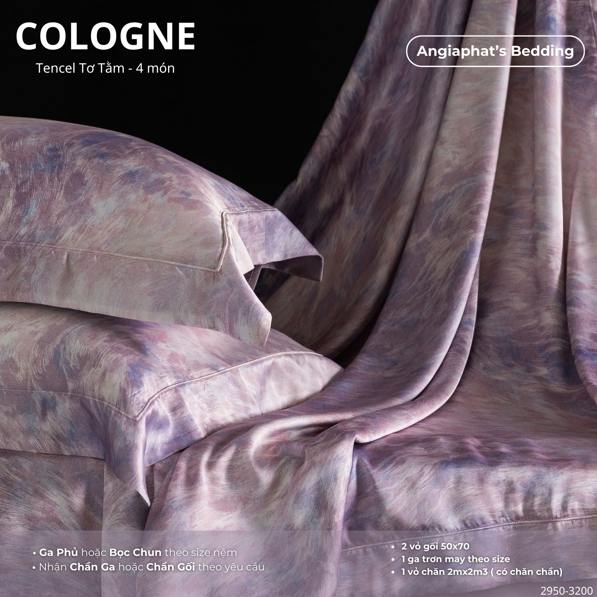 Set Chăn Ga Tencel Tơ Tằm COLOGNE - Tím
